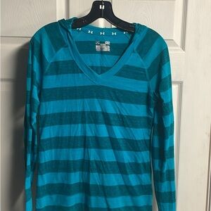Under Armour Blue Striped V-Neck Hooded Top